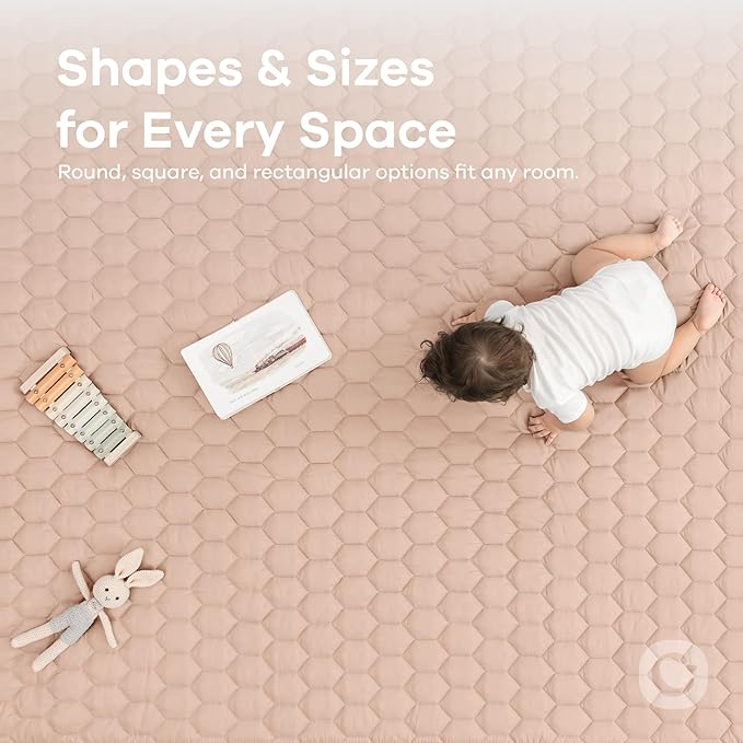 Comfy Cubs Round Kids Play Mat - Small 36 inches Soft Quilted Baby Floor Mat with Non-Slip Bottom - Plush Design for Toddlers' Playtime - Comfortable and Durable - Blush