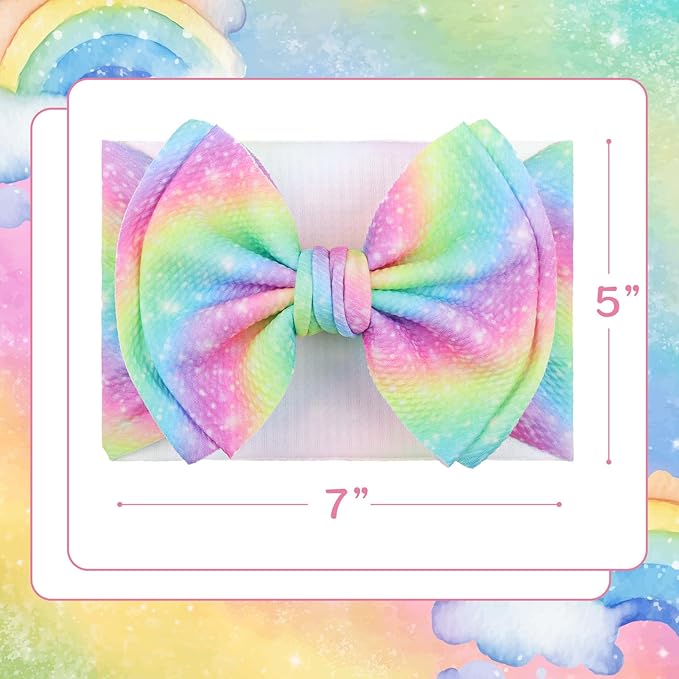 YanJie 7'' Rainbow Headbands for Baby Girls Newborn Infant Toddler Kids Hair Bows Girl Hair Accessories Dreamy Colorful Fashion Head Bow