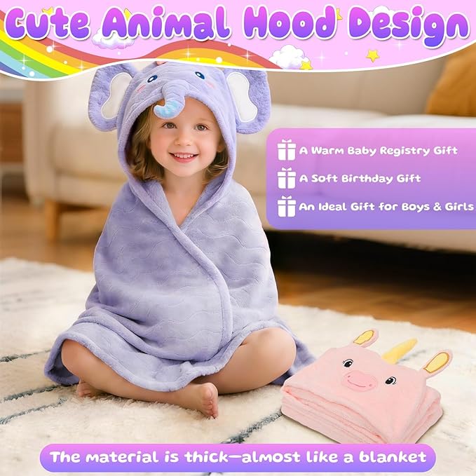 Flasoo 8 Pcs Toddler Bath Towel Set, 2 Pcs Toddler Towels with Hood, Large 55" x 27.5" Toddler Towels & 6 Pcs Baby Washcloths for Boy Girl, Soft Absorbent Gift for Baby, Infant, Newborn Essential
