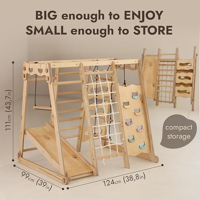 Goodevas Improves 9-in-1 Indoor Climbing Frame for Kids, Montessori Climbing Frame with Slide, Swing, Climbing Wall, Climbing Triangle - Playground for Nursery