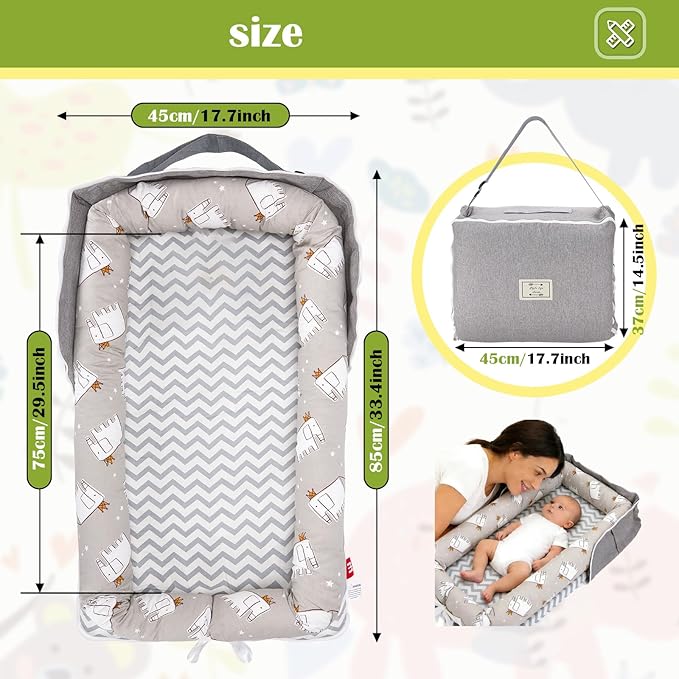 Baby Lounger for Newborn Portable Bag,Baby Lounger Play Mat for Awake-Time,Newborn Babies Essentials Gifts 0-24 Months Home Travel(Elephant Grey)