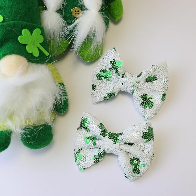 St.Patrick's Day Sequin Hair Bows for Girls Green Sparkly Alligator Clips Shamrock Glitter Hair Accessories for Little Teen Toddler Girls Kids St.Patrick Gift