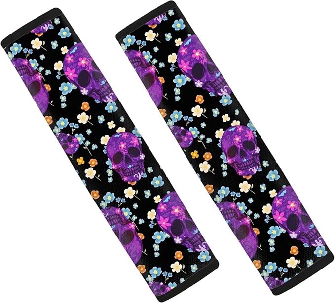 Retro Skull Print Car Seat Belt Cute Floral Pattern Comfortable Soft Shoulder Pad Gothic Skeleton More Comfort Driving Universal Car Interior Accessories Fit Car/Truck/SUV