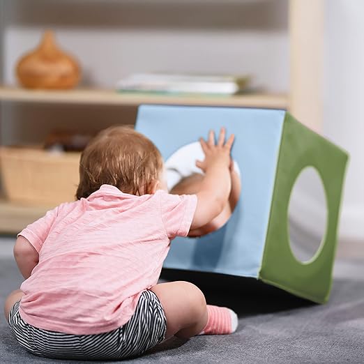 ECR4Kids SoftZone Mirror Activity and Sensory Play Cube, Baby Essentials, Earthtone