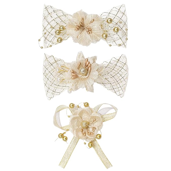 Baby Girls Floral Hair Bows Clips, 3Pcs Glitter Gold Flower Hair Barrettes Alligator Clips, Hair Accessories for Toddlers Kids Teens