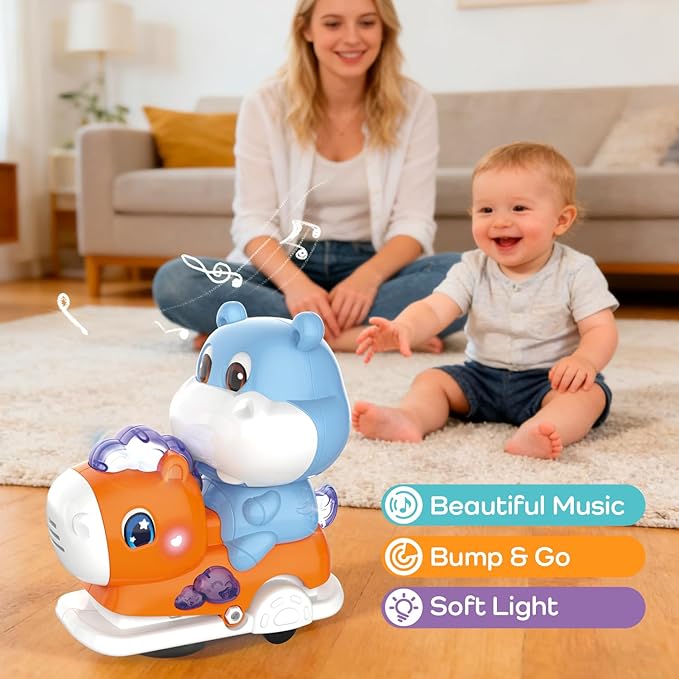 Baby Crawling Walking Toys for Toddlers with Adorable Shape, Musical Car Crawling Developmental Toys with Sounds and Lights, Ideal Gifts for Babies