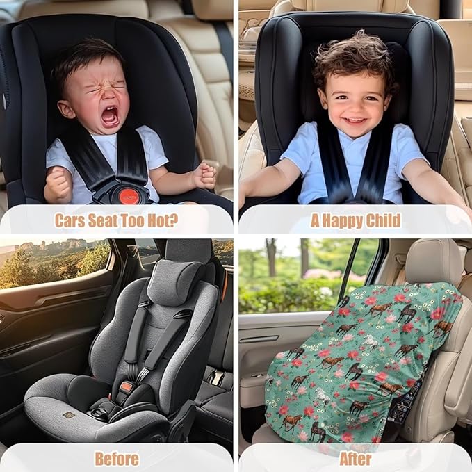 Baby Car Seat Cover for Baby Carseat, Insulated Car Seat Sun Shade Cover Toddler Car Seat Accessories Infant Car Seats Heat Protector, Vintage Horse Flower