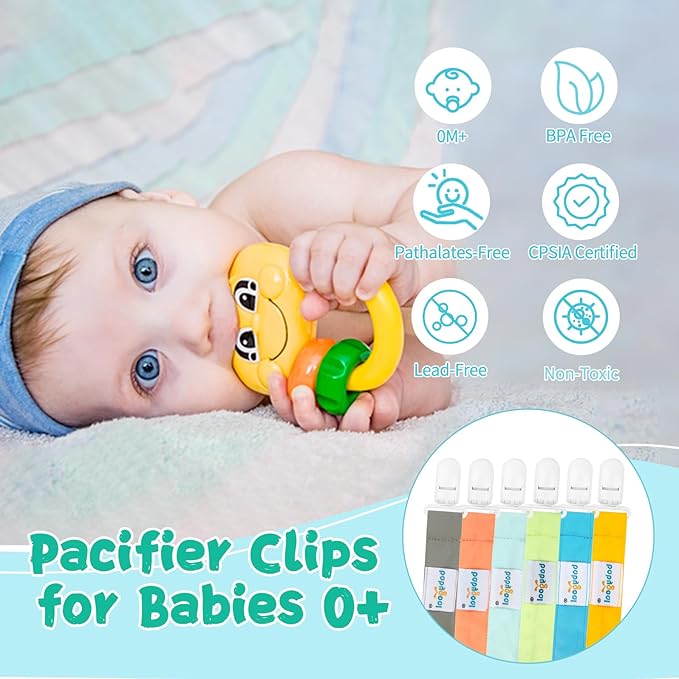 babygoal Neutral Pacifier Clips, 6 Pack Paci Holder Clip Leashes Fits for Most Baby Pacifiers and Binkies