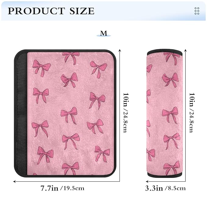 Seat Belt Covers 2 Pack Pink Bow Ribbon Car Seat Strap Covers Super Soft Cute Coquette Car Seat Neck Cover for Boys Girls Adults Babies S