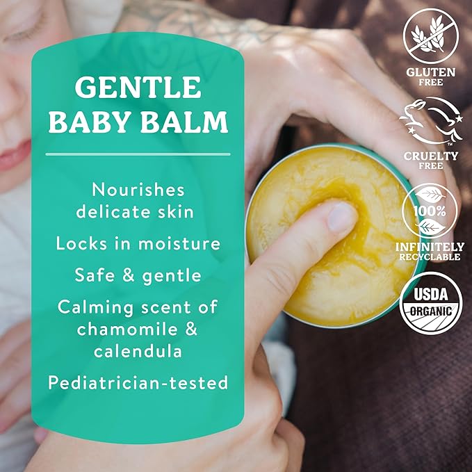 Badger - Baby Balm, Chamomile & Calendula, Certified Organic Baby Balm, Cradle Cap Balm for Babies, Baby Rash Balm, Baby Skin Care, 2 oz (2 Pack)
