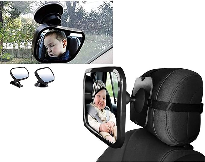 Baby Car Mirror Set, Rear View & Head Rest Mirrors - Wide View for Better Viability - Shatter Resistant Seat Safety for Infants, Children, or Toddlers
