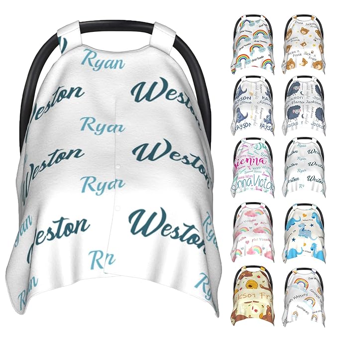 Personalized Baby Car Seat Cover Canopy with Name for Girls Boys Custom Baby Carrier Covers