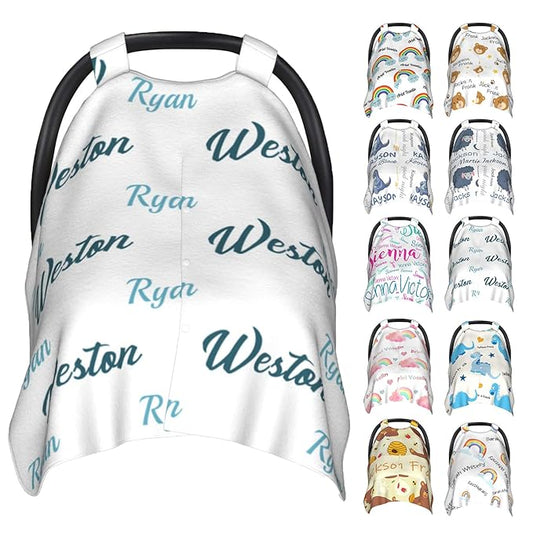 Personalized Baby Car Seat Cover Canopy with Name for Girls Boys Custom Baby Carrier Covers