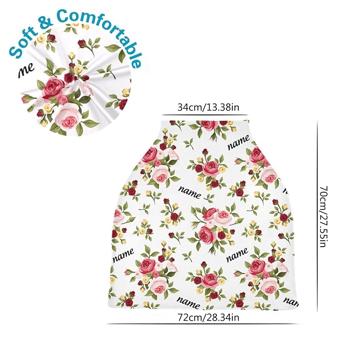 Personalized Baby Car Seat Cover for Babies, Custom Name Baby Car Seats Canopy for Girls, Floral Rose Nursing Breastfeeding Stroller Covers for Infant Newborn, Shower Gift for Baby