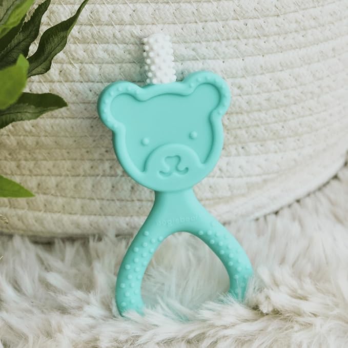 oogiebear 360˚ Teether - Safe Teething Toys for Babies 3 Months and Older | Soft Bristle Teddy Bear Silicone Teether | Super Soft BPA-Free Silicone - Seafoam