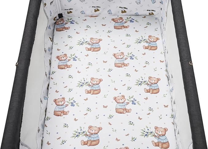 Pack n Play Sheet Stretchy Fitted Portable Mini Crib Sheets Set 2 Pack,Playard Sheets Convertible Playard Mattress Cover,Ultra Soft Jersey Material, Light Green & Bear Leaf
