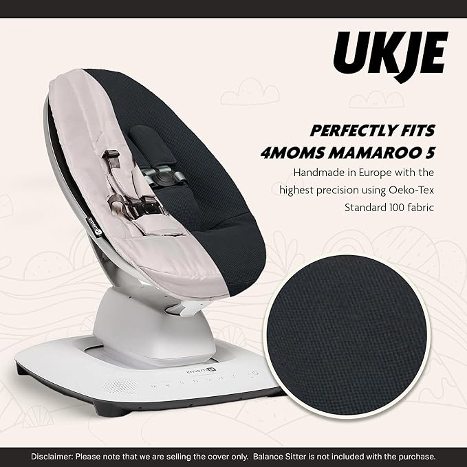 UKJE Protective Swing Cover Compatible with 4moms or MamaRoo 5, Multi-Motion Baby Swing, Baby Swing Liners, Baby Rocker Cover, Easy to Install, Easy to Wash, Handmade in Europe, Black
