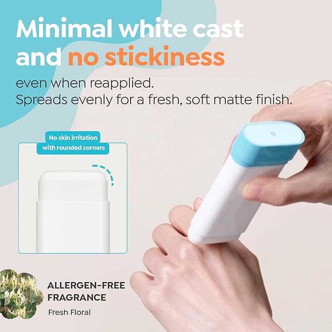 GOONGBE Fresh Sun Stick Mild SPF 50 - No White Cast Zinc Oxide Mineral Sunscreen Stick Balm - Non Greasy Soft Matte Finish - Travel Friendly for Babies, Kids & Adults - Vegan, Reef-Safe, 0.49oz.