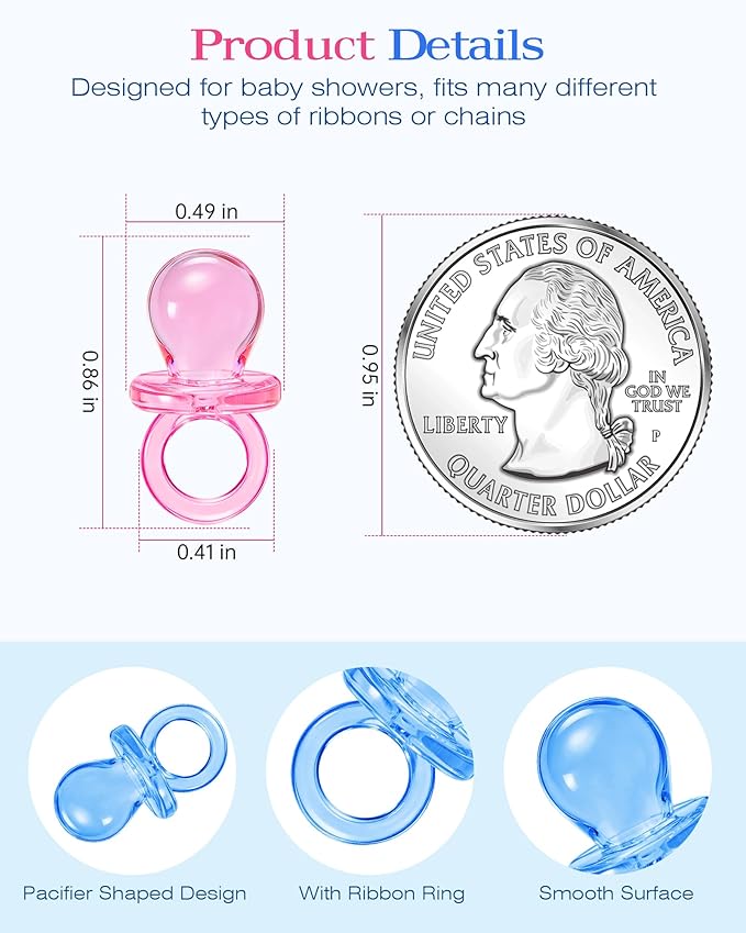 200 Pcs Mini Pacifiers Baby Shower Games, 0.86'' Acrylic Pacifiers in Clear Jar, Chupones para Baby Shower Pacifier for Party Favors, Table Scatter, Gender Reveal Decoration DIY Craft(Blue&Pink)
