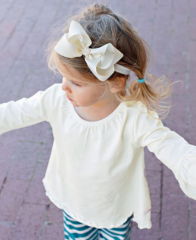 RuffleButts Girls Ivory Bow Headband - One Size