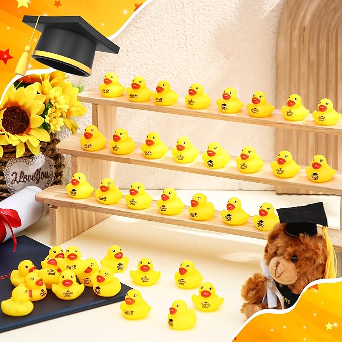 MiniInflat 100 Pcs Class of 2026 Graduation Rubber Ducks Bulk 2026 Congrats Grad Assorted Rubber Ducks Mini Graduation Pool Ducky Toys for Classroom Exchange Gifts