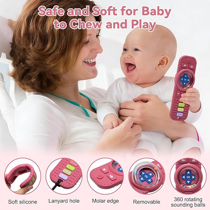 Baby RattlesTeething Toy for Babies 3-6-12 Months, Teething Relief, Silicone Infant Teethers TV Remote Shaped, Toddlers Sensory Toys, Newborn Must