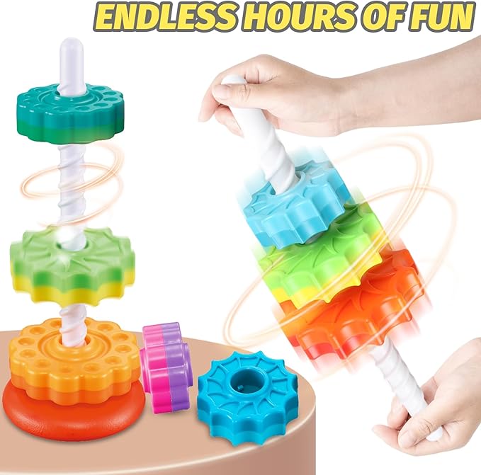 Baby Spinning Stacking Toys for Toddlers 1-3, Spinner Ring Stacker, Montessori Toys for Babies 6-12-18 Months, Autism Sensory Learning Toy, 1 2 3 Year Old Girl or Boy Christmas Birthday Gifts