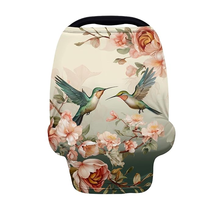Fashion Hummingbird Floral Print Stylish Infant Babies Nursing Cover Stretchy Car Seat Canopy for Shopping Cart/High Chair/Stroller Covers