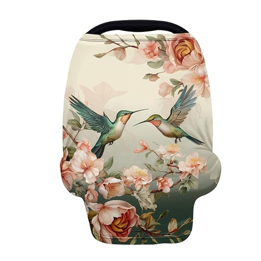 Fashion Hummingbird Floral Print Stylish Infant Babies Nursing Cover Stretchy Car Seat Canopy for Shopping Cart/High Chair/Stroller Covers