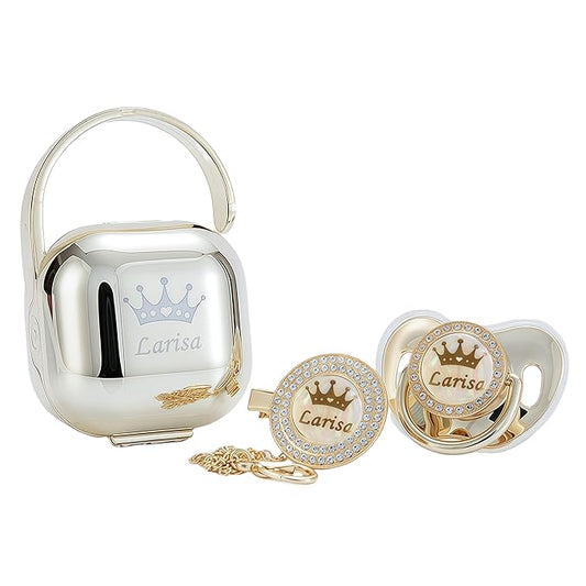Personalized Bling Pacifier Box and Pacifier Set Unique Gift to New Bron Baby Baby Shower Gift (Gold)