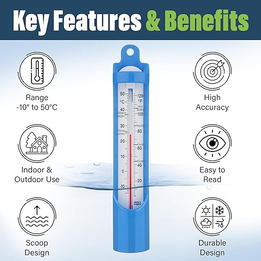 Swimming Pool Thermometer 230 mm - Scoop Sampling Water Temperature Thermometer for Bath Swimming Pool Ice Bath - Easy to use Water Thermometer