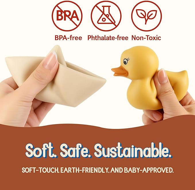 Bath Toys for Toddlers 1-3, Soft & Textured Montessori Baby Toys 6-12 Months, Floating Boat & Spraying Duck Bathtub Set, Sensory Water Play for Boys & Girls