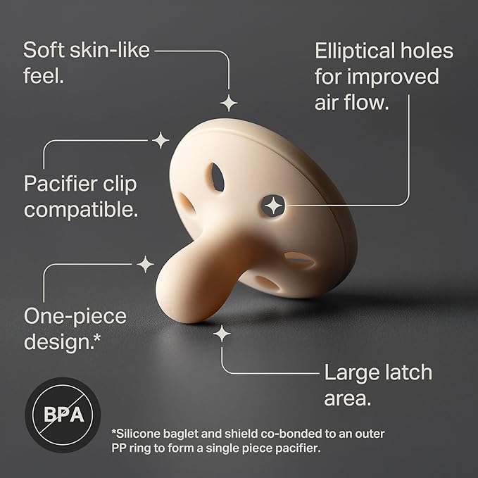 Tommee Tippee Breast-Like Pacifier, Lightweight, One-Piece Silicone Design, Symmetrical Nipple, 0-6m, 4 Pack