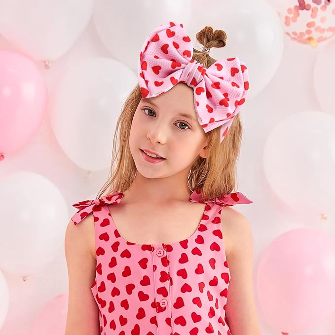 YanJie Valentines Baby Headband Bow Large Hair Bows Red Headband Wide Newborn Bows Pink Heart Handmade Hairbands Hair Accessories Gift Girls Outfit