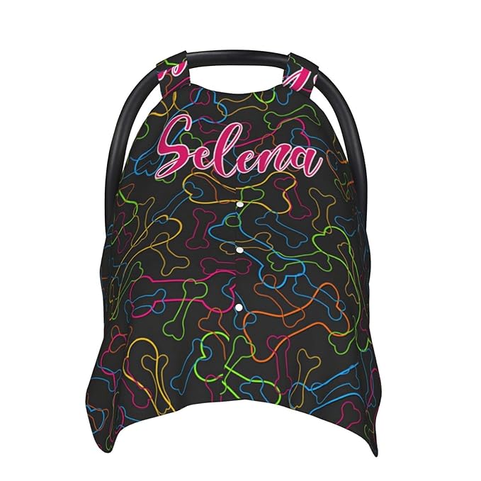 Custom Baby Car Seat Cover with Name – Personalized Dog Bone Nursing Cover, Infant Carseat Canopy, Shopping Cart Cover – Soft, Breathable & Warm – Ideal Shower Gift for Baby Girls & Boys