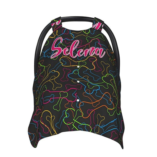 Custom Baby Car Seat Cover with Name – Personalized Dog Bone Nursing Cover, Infant Carseat Canopy, Shopping Cart Cover – Soft, Breathable & Warm – Ideal Shower Gift for Baby Girls & Boys
