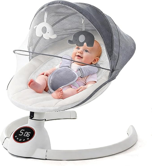 Soobaby Baby Swing for Infants,Electric Swing for Babies,Portable Swing for Baby Boy Girl,Remote Control Indoor Baby Rocker with 5 Sway Speeds,Music and Bluetooth,Bright Gray