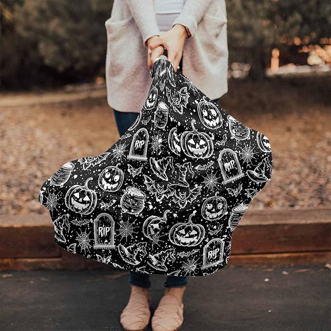 Nursing Cover for Breastfeeding Scarf Super Soft Cotton Multi Use for Baby Car Covers Canopy Shopping Cart Cover Blanket Stroller Cover Halloween Themed Pumpkin Witch Bat Spider Black