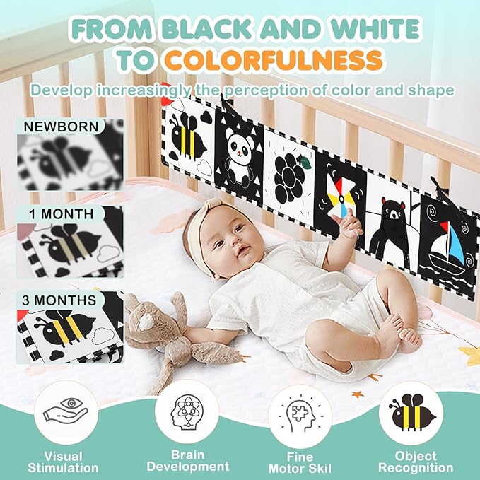 BBWOO High Contrast Baby Toys for Newborn, Tummy Time Mirror, Black and White Baby Toy for 0-6 Months, Soft Montessori Visual Stimulation Infant Book, Boy Girl Shower Gift, Easter Basket Stuffers