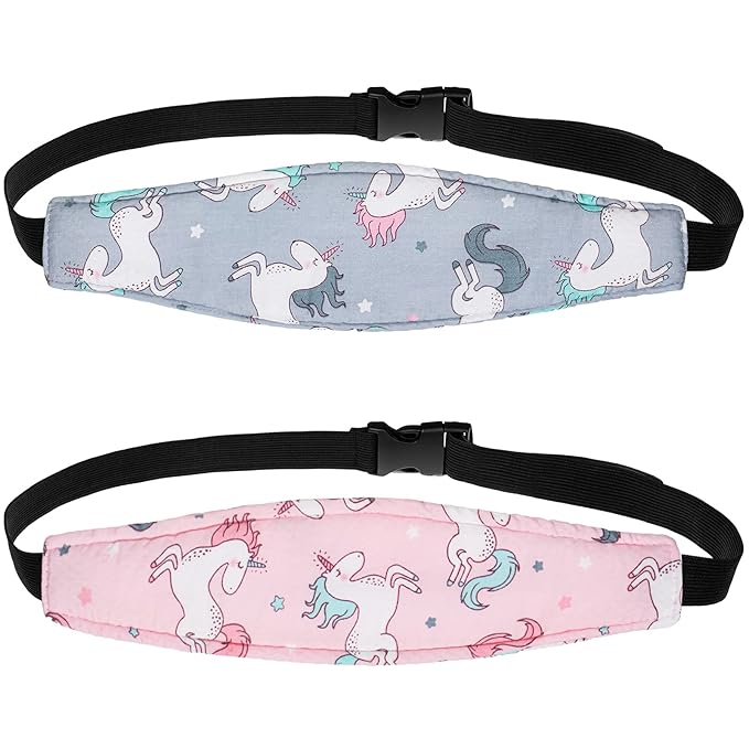 HESTYA 2 Pcs Carseat Head Support Toddler, Stroller Seat Headrest for Sleeping Traveling, Neck Relief Headband Strap for Kids Children Toddler Infant(Unicorn)