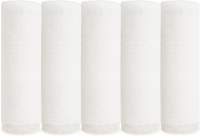 Natemia Organic Baby Washcloths (5 Pack, 12” x 12”) – 100% Organic Cotton – Ultra-Soft Baby Towels for Sensitive Skin – Newborn, Boys & Girls – Bathtime Wash Cloths, Baby Registry Must-Have (White)