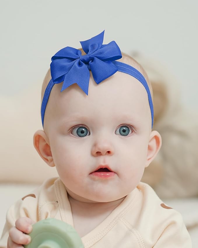jollybows 40pcs Baby Girls Grosgrain Ribbon Hair Bows Headbands 3" Hair Band Hair Accessories for Infants Newborn Toddler