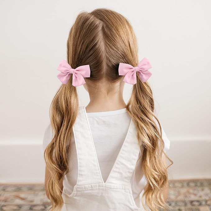 OAOLEER 40Pcs 3.5Inch Hair Bows for Toddler Girls - Linen Neutral Pigtail Bows Double Bun Ponytail Bows Alligator Clips Hair Barrettes Accessories for Baby Little Girls Kids in Pairs