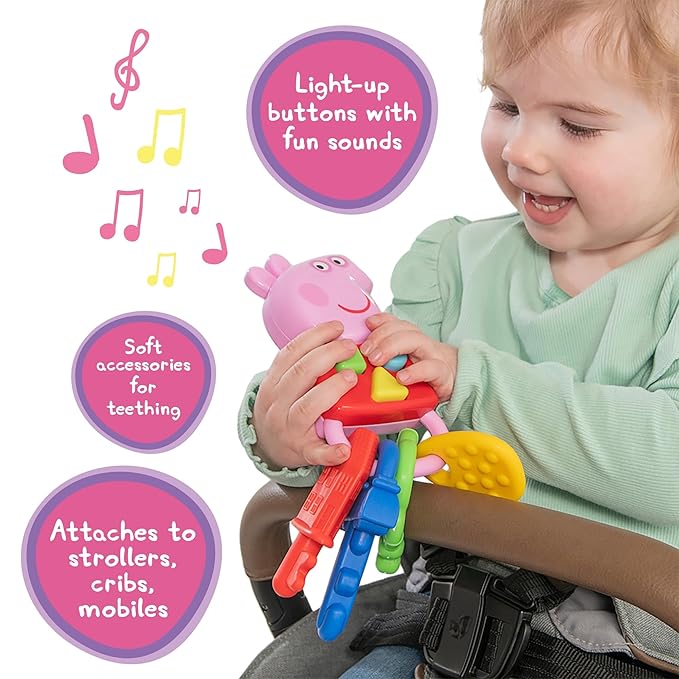Peppa Pig Keys Interactive Sensory Toy, Peppa Theme, Peppa Pig House on the Hill, Includes Clip for Stroller, Crib, Bags, Light and Sound, Kids Teething Toy, 18 Months and Up
