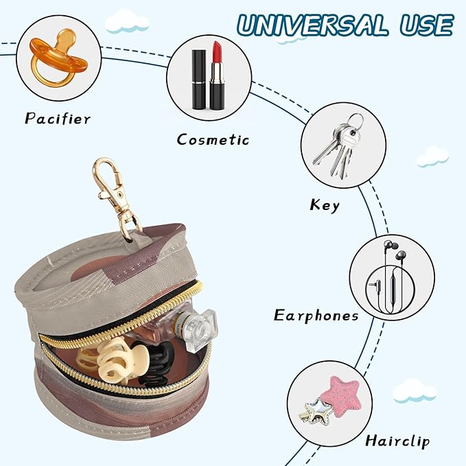 Pacifier Holder with Clip Pacifier Case for Diaper Bag Round Baby Pacifier Pouch Box Bag Portable Moon Boho