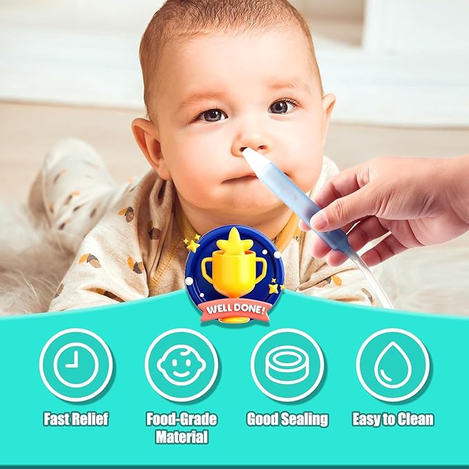 Nasal Aspirator for Baby, Nasal Congestion Relief Nose Cleaner with 2 Silicone Tips 25 Hygiene Filter for Babies Infants Toddlers Boys Girls (Blue)