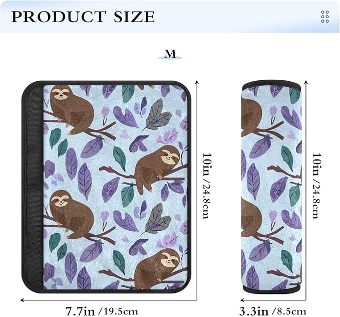 2 Pack Seatbelt Covers Seat Belt Cover Pad for Adults Boys Girls Car Seat Strap Covers Pads Cushion Universal Shoulder Strap Pad Protector for Backpack Camera Bag 10x7.7Inch Cartoon Sloths Branch Purp