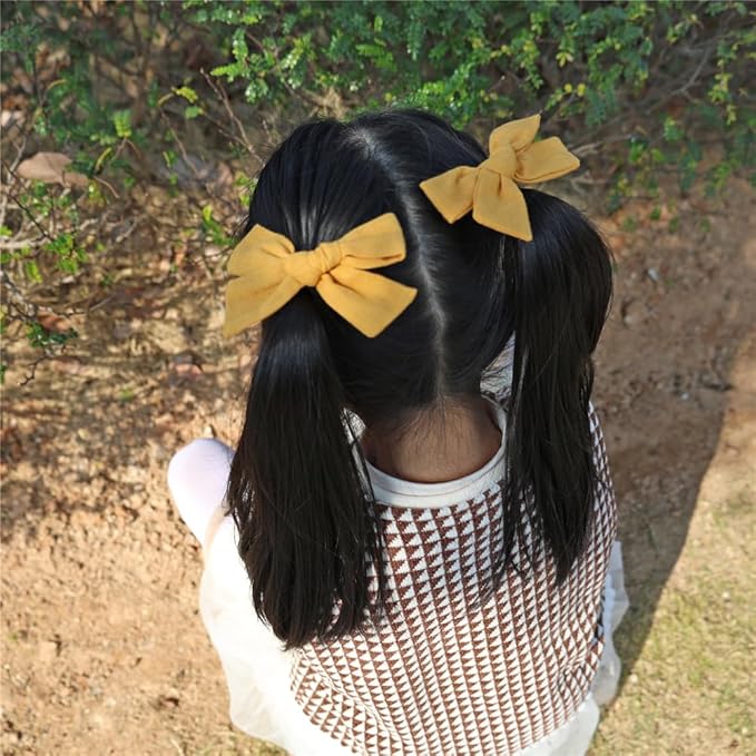 3 Styles Hair Bow Clips for Little Girls Toddler Baby Mom Women Hair Barrettes Accessories 4 Pcs Cotton Linen Bows Yellow Gold