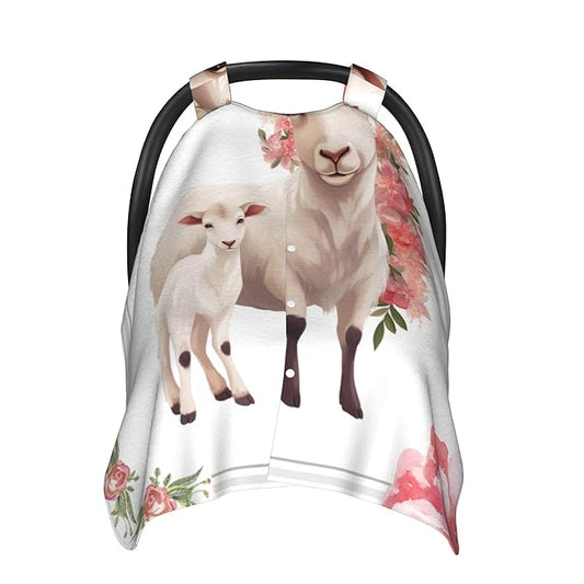 Personalized Baby Car Seat Canopy with Name Custom Minky Goat Car Seat Covers Nursing Cover for Breastfeeding Multi-Use Cover Infant Carrier Carseat Winter Cover for Newborn Girls Boys