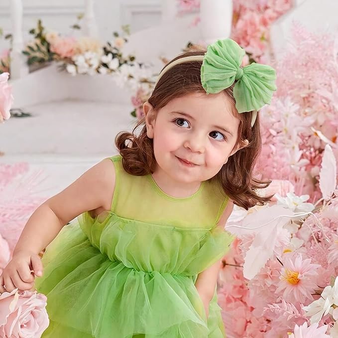 YanJie Hairband, 6pcs-Candy Color Soft Stretchy Nylon Headbands for Baby Girls, Handmade Lace Baby Girl Bows Accessories for Infants Toddlers Child, Pink Purple Yellow Green